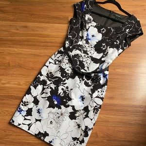 WHBM black and white floral dress with blue, 6